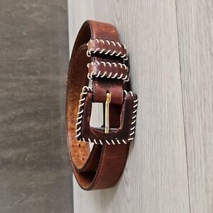 Genuine Leather Western Belt with Edged Stitch Detailing